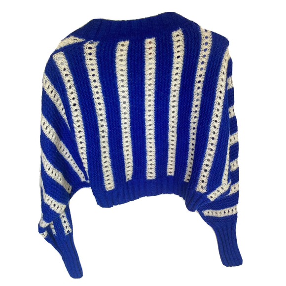 H&M Womens Sz 6 Open Front Knit Cardigan Royal Blue White Striped Colorful Sheer - Picture 5 of 7